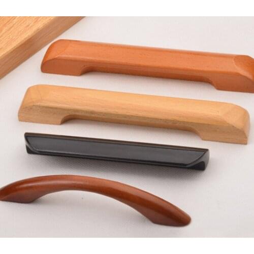 Wood Handle Pull with screws 64mm/96mm/128mm Kitchen Cabinet Cupboard Door Drawer Knob Furniture Hardware Red/Nature color