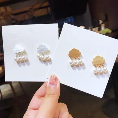 Ex965 Korean Fashion Vintage simple alloy cloud raindrop tassel pearl studs earrings 2021 trend Womens Jewelry Accessories