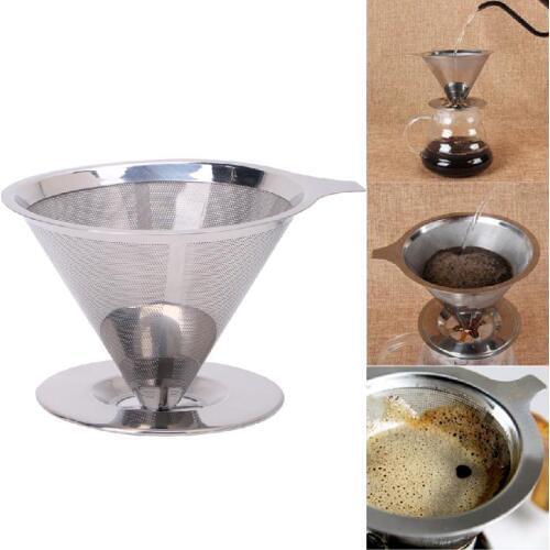 1pcs Stainless Steel Mesh Coffee Filter Paperless Pour Over Cone Dripper Reusable for kitchen accessories
