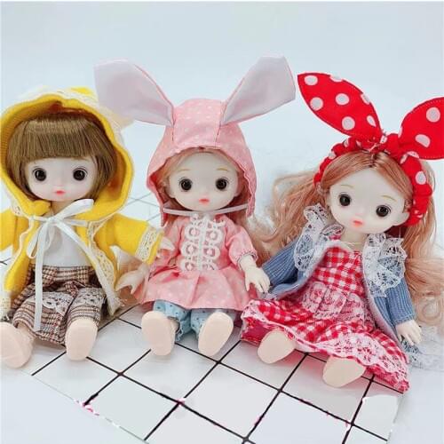 Cute Face 17cm BJD Doll 13 Movable Jointed DIY Bjd Dolls with Dress Princess Toy BJD Round Face long Hair DIY Toy Gift for Girls