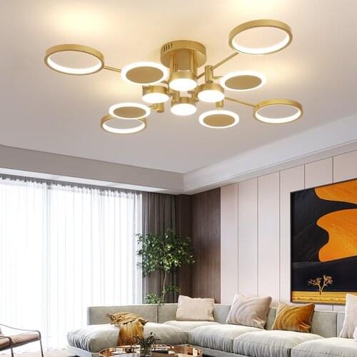 Modern Simplicity Golden LED Chandeliers for Living Room and Dining Area Brightnes Dimmable Indoor Lighting Ceiling Lamps