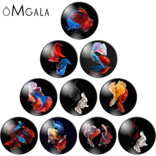 OMGALA Art Butterfly fish 10pcs mixed 10mm/12mm/16mm/18mm/20mm/25mm Round photo glass cabochon demo flat back Making findings