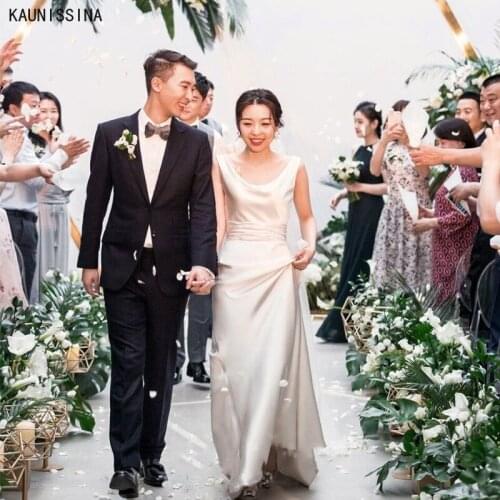 KAUNISSINA Bride Wedding Dress New Simple Wedding Gowns for Women Sleeveless Long Bridal Dresses Customized Made Marriage Dress