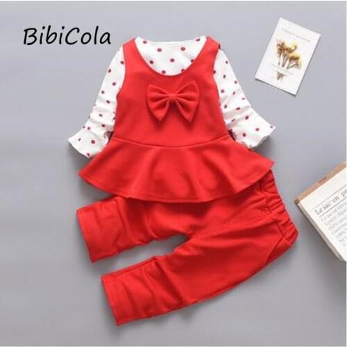 BibiCola Spring baby girls clothing set Beauty printed shirt +pants skirt 2pcs suit set children tracksuit kids clothes suit