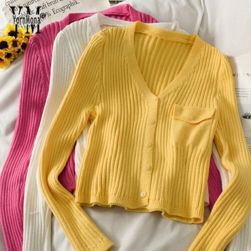 YornMona 2021 New Autumn Slim Knit Single-breasted Cardigan Tops High Street Fashion Long Sleeve Fitness Sweater Shirts
