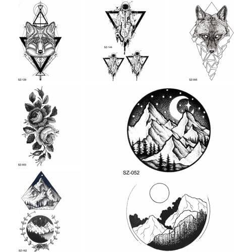 YURAN Geometric Temporary Tattoo Stickers Women Body Art Painting Waterproof Tatoos Arm Sketch Flower Men Moon Astronaut Tattoo