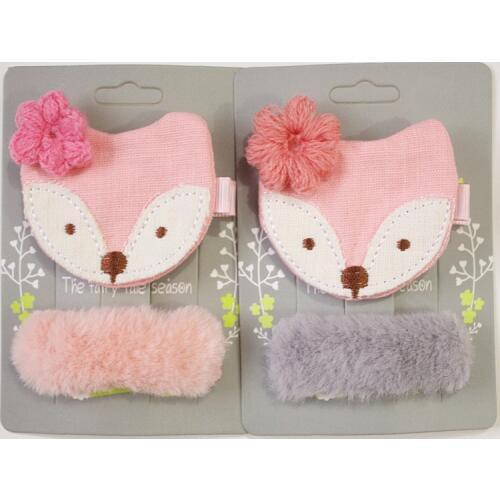 6SET/LOT Bows Hair New Korean Style Girls Felt Fox Kids Hair Clips Bowknot Cartoon Design Fox with Wool Flower Animal Hairpins