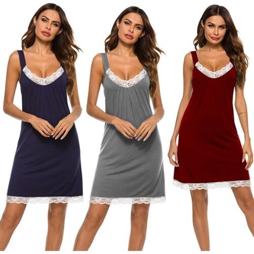 Ladies Solid Color Cotton V-neck Sling Nightdress Plus Size Casual Home Wear Lace Nightdress Sexy Skin Friendly Homewear Summer