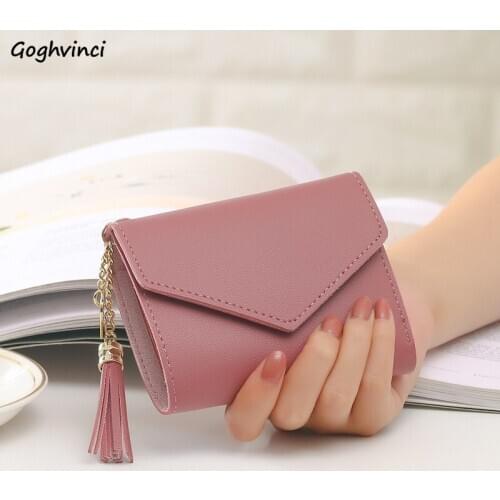 Wallets Women Solid PU Leather Tassel Pendant Card-holder Hasp Coin Purse Cute Female Trendy Small Mini Money Bag Chic All-match
