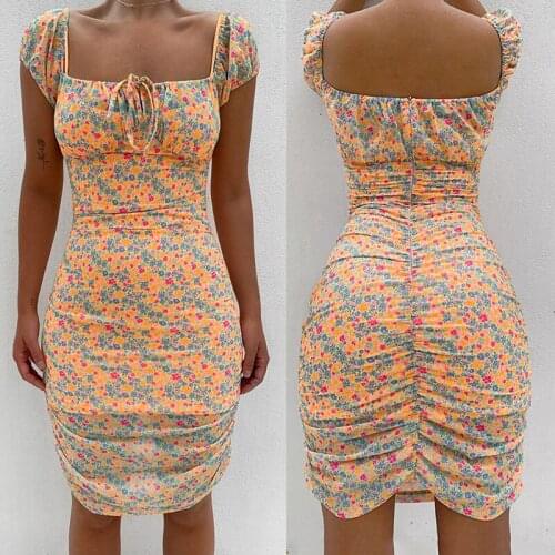 2021 New Womens Temperament Short-sleeved Floral Print Sexy Goth Dress