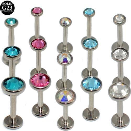1Pc 100% G23 Titanium Flat Gem Lip Stud Labret Rings Ear Helix Tragus Cartilage Earring Upper Earring Piercing Body Jewelry