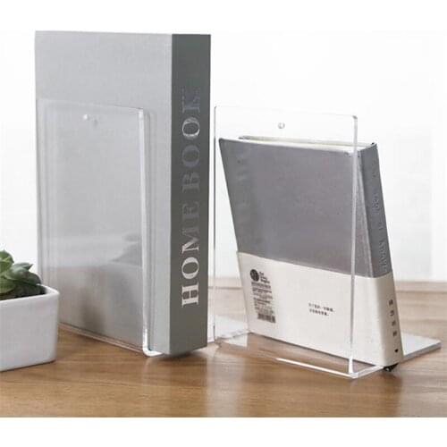 1PC Clear Acrylic Bookends L-shaped Desk Desktop Book Holder School Stationery