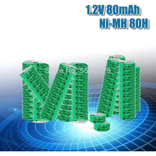 10-100pcs NEW 1.2V 80MAH NI-MH Solar power button rechargeable battery charging battery batteries welding feet leg