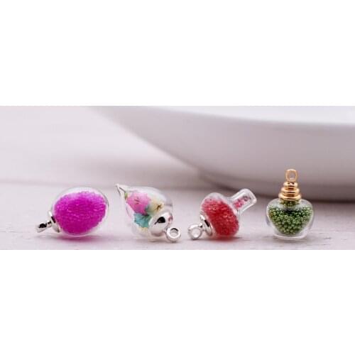 10set apple fruit shape hollow glass ball with 925silver cap set lemon glass vials pendant glass bottle globe jewelry findings