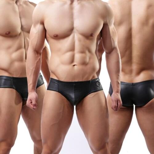 3PCS/Lots Sexy Mens Underwear Faux Leather Briefs Jockstrap Underpants Mini Panties Slip Homme Gay Panties Penis Pouch Bikini
