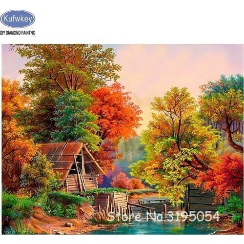 Autumn Sunrise Lake Forest Landscape DIY full square Diamond 5D Diamond painting Embroidery Cross Stitch home decor A61