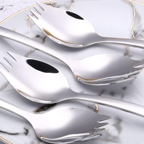 Free shipping 100pcs Stainless Steel Spork for Noodle Eating Multifuntional Salad Fork Dessert Fruit Spoon Kitchen Tableware