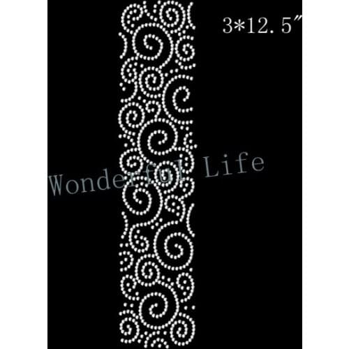Free Shipping cheer bow strip design for bow white clear crystal swirls ion on Rhinestone transfer designs for USA