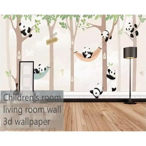 Beibehang custom made Large 3d Wallpaper Hand Painted woods cartoon animals Childrens room background wall 3d wallpaper tapeta