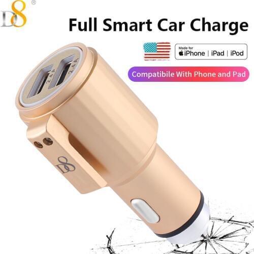 D8 Seat Belt Cutter Usb Car Phone Charger Fast Charging for iPad for Samsung Xiaomi Support Double Charger iPhone X 8 7 6 Plus