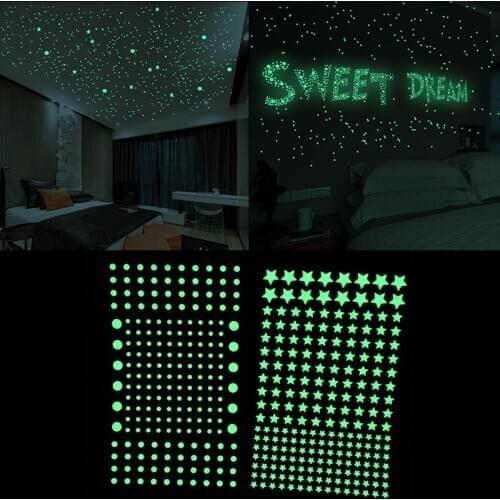 202/211pcs Luminous 3D Star Dot Bubble Wall Sticker For DIY Bedroom Kids Room Decoration Glow In The Dark Fluorescent Wall Decal