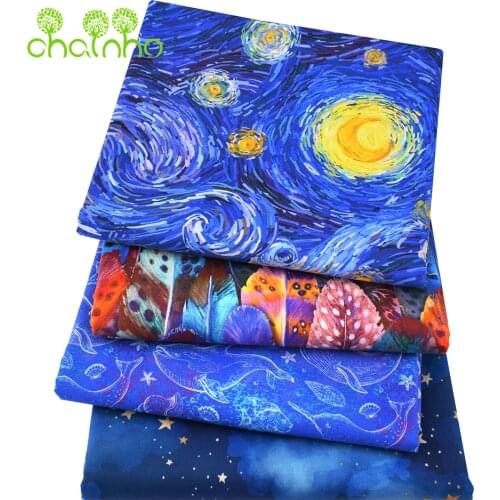 Chainho,Blue Digital Printed Cotton Fabrics,DIY Handmade Quilting & Sewing Baby&Childrens Garments,Bag,Crafts,Cushion Material