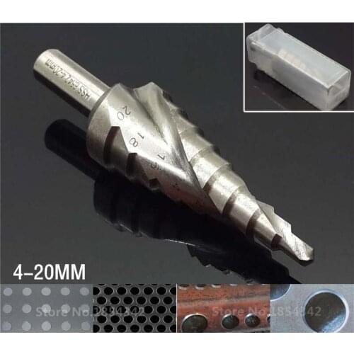 HSS 6542/M2 Triangle Shank 4-20MM Spiral Groove Broca Metal Step Cone Drill Bit Stainless Steel Hole Saw Cutter Wood Power Tool