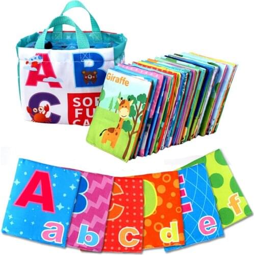 26Pcs Montessori Soft Alphabet Cards Cloth Books Learning English Language Flashcards Toy for Baby Animal Educational Card Gifts