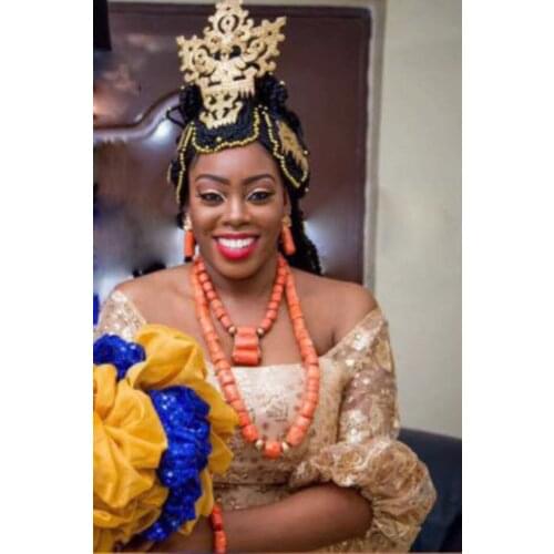 Vintage Handmade African Coral Beads Jewelry Set Real Coral Beads Necklace Set Nigerian Women Wedding Costume AJS013