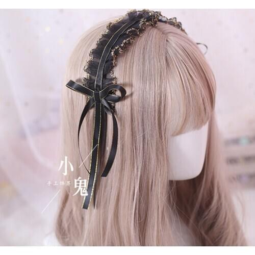 Dark Style Lolita Bow Hair Bands Lolita Lace Ribbon Bow Hair Accessories Loli Headdress