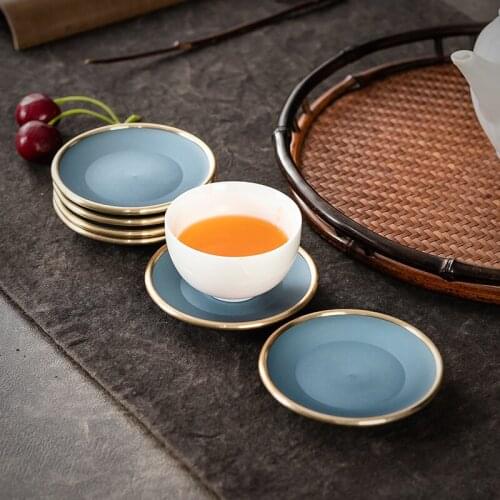 Painted Pure Copper Cup Saucer Handmade Copper Coaster Creative Cup Saucer Tea Ceremony Teacup Mat Tea Utensils Heat Proof Mat