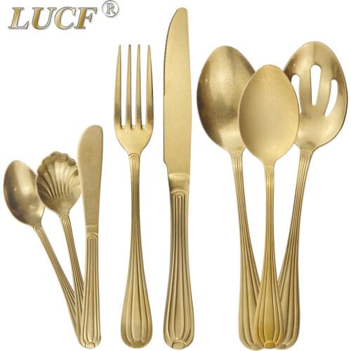 LUCF outstanding Stainless Steel Mirror Polish Western Dinnerware Flatware multi-functional cutlery 7pcs untensil high quality