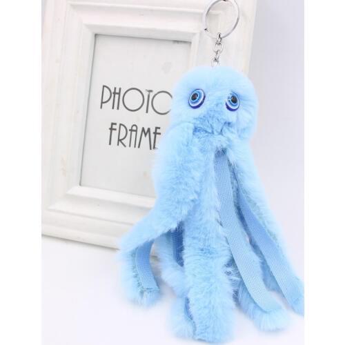 Fashion 2021 Cute Octopus Keychains Women Pompom Artificial Rex Rabbit Fur Car Key Ring Long Tassel Fluffy Key Chain Bag Pendant