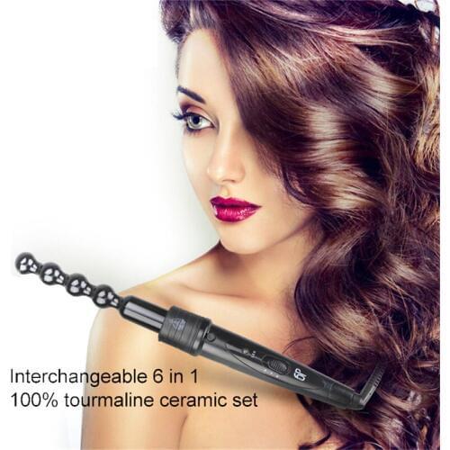 New 6 in 1 Clipless Ceramic Curling Wand Hair Curler Set Pro Interchangeable Barrel 9MM-32MM Tourmaline Curling Iron MachineD261