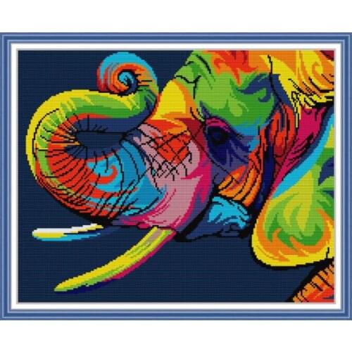 Joy Sunday Printed Cross Stitch Kit Embroidery Rainbow Elephant Patterns 11CT 14CT Counted Fabric Home Needlework Decor Gift Set