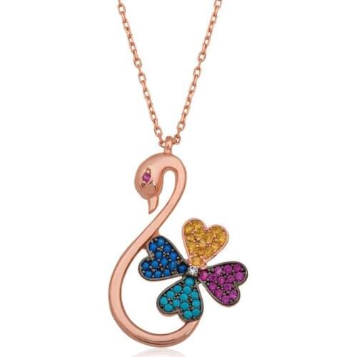 Real Silver 925 Jewelry Sterling Silver Swan Clover Lady Necklace