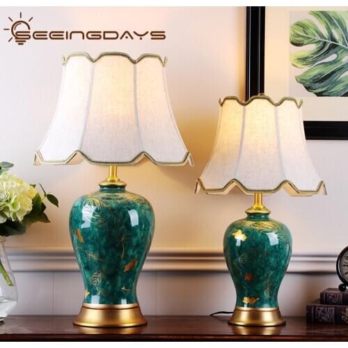 New Chinese American Modern Minimalist Vintage Ceramic Table Lamp for Bedroom Living Room Bedside Lamp for Hotel Villa Home Deco