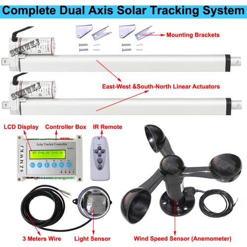 Complete Solar Panel Tracker 18" Linear Actuator Motor +LCD Controller +Anemometer DIY 1KW KW Dual Axis Sunlight Tracking System