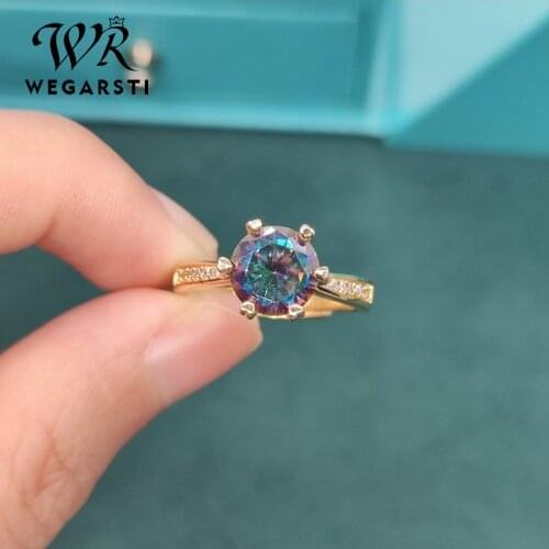 WEGARSTI Silver 925 Jewelry Rings Blue Topaz 925 Silver Jewelry Sea-blue Round-shaped Engagement Ring Fine Jewelry Wholesale