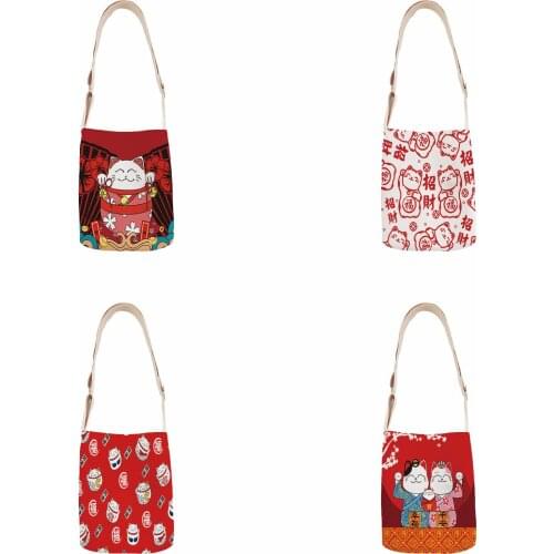 Lucky cat casual tote bag linen bag eco-friendly shopping bag outdoor beach bag casual tote bag