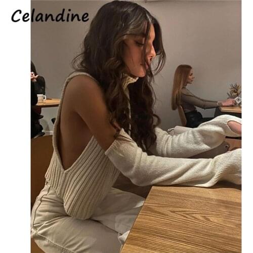 Celandine Turtleneck Casual Jumpers Sweater Women Knitted Pullovers Loose Y2K Sleeveless Vest Sweater Tops Autumn Winter 2021