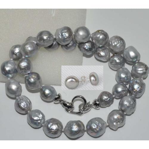 Baroque furrow gray good luster 11-14 mm kasumi FW pearl necklac earring