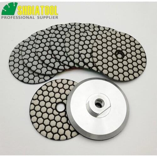SHDIATOOL 8pcs 4inches dry Diamond polishing pads with a M14 Aluminum base backer 100MM Resin bond flexible grinding pads