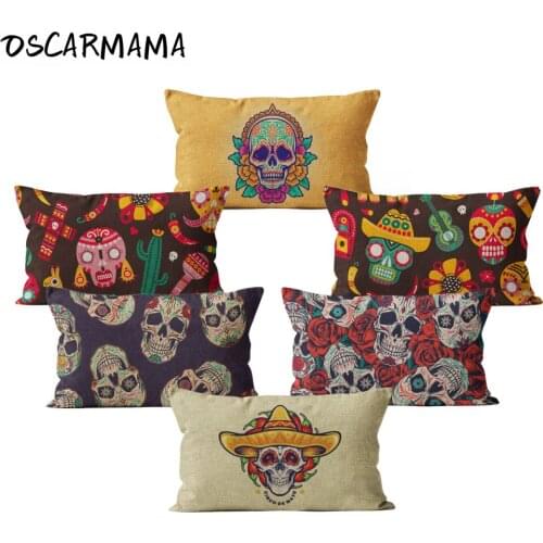 Skull Skeleton Nordic Black Horror Gothic Pop Street Art Scandinavian Cushion Cover Funda De Cojin 30x50 Pillow Case Ornamental