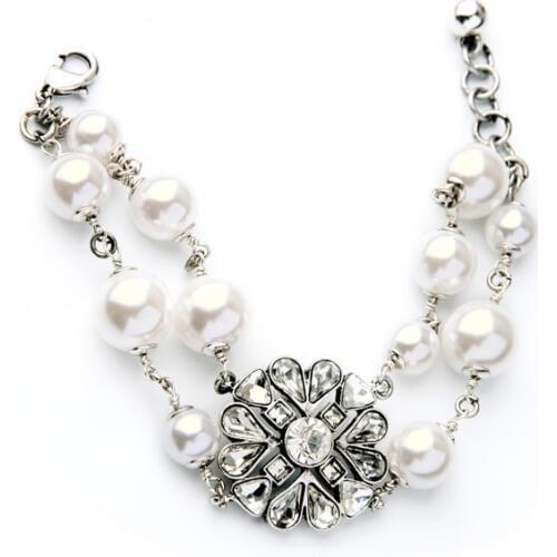 Rhinestone Prue Heart Bracelet Simulated Pearl Beads Chain Fashion Bridal ColorBracelets For Women Temperament Jewelry