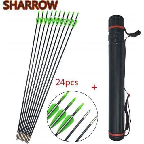 24pcs 31" Archery Fiberglass Arrows OD 6mm SP900 GlassFiber Fixed Arrow Tips With Arrow Quiver For Practice Shooting Accessories