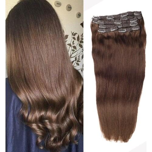 Toysww 6Pcs/Set Clip in Hair Extensions Human Hair Remy Hair Medium Brown Color #4 No Tangle Brazilian Hair 100g 120g