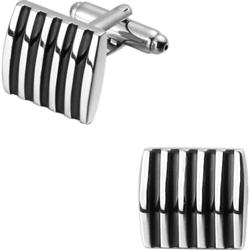 WN New mens French shirt cufflinks, premium enamel, silvery square black striped cufflinks
