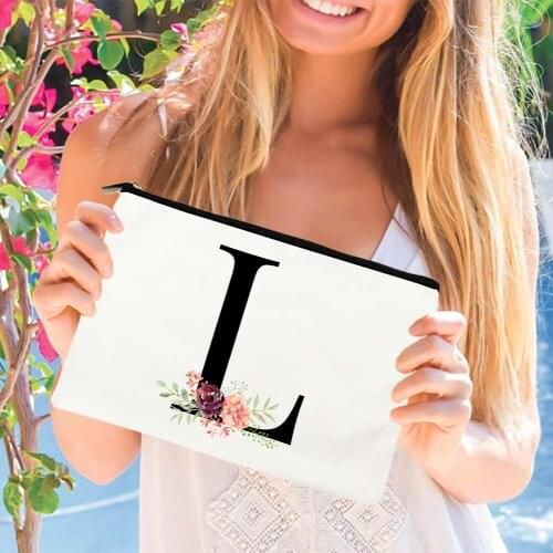 Plant Flowers Letter A-Z Storage Cosmetic Makeup Bags Toiletries Zipper Wash Pouch Travel Portable Women Pouch High Capacity