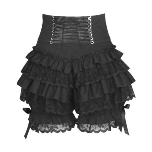 Girl Fashion Cute Black Gothic Steampunk Lolita Ruffle Lace Pumpkin Bloomer Cotton High Waist Shorts Cosplay Little Devil Female